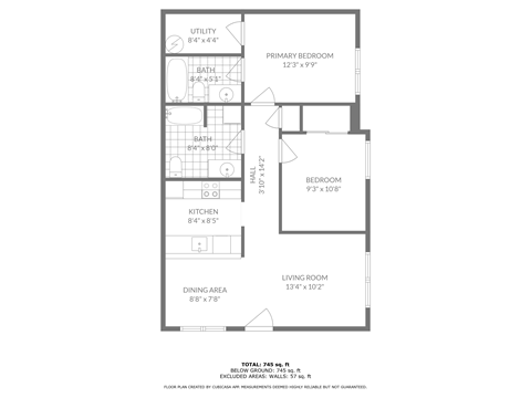 A black and white image of a floor plan for a small apartment.